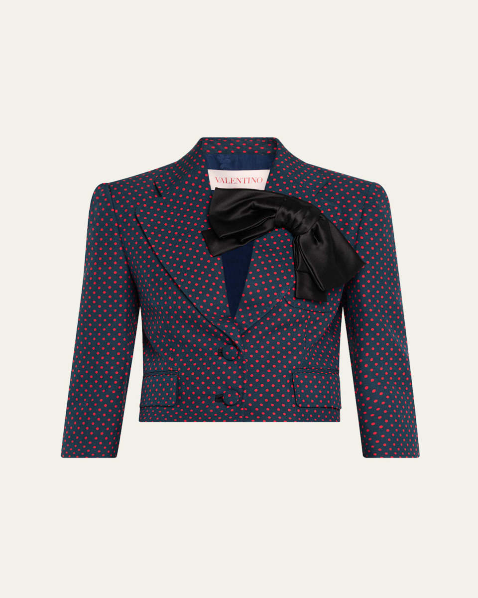 Bow Polka-Dot Crop Single-Breasted Jacket